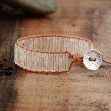 Womens Natural Quartz Stone Leather Wrap Bracelet Beads Bohemia Strand Jewelry