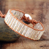 Womens Natural Quartz Stone Leather Wrap Bracelet Beads Bohemia Strand Jewelry