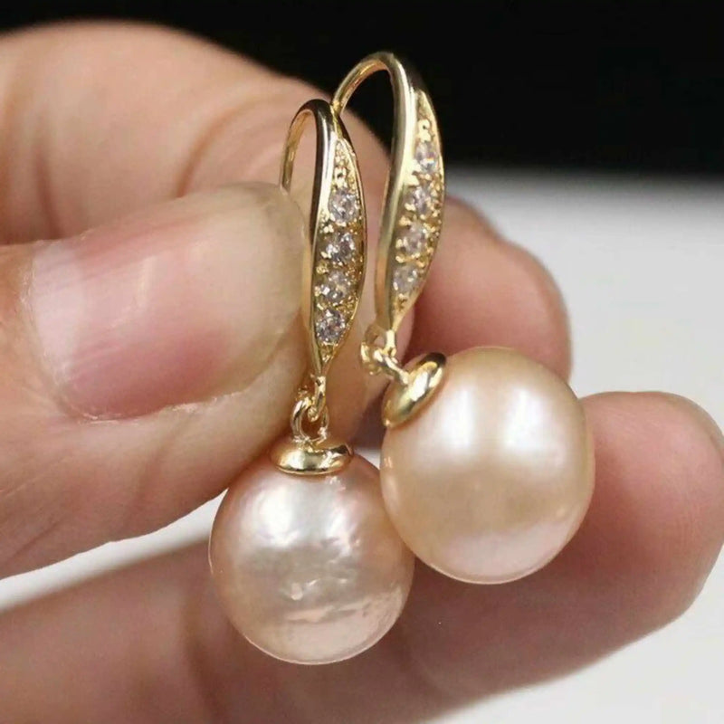 Pink Southsea Shape Pearl 18k Earrings Carnival Christmas Jewelry