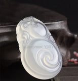 Chinese Handwork Natural Agate Jade Carved RiYu Amulet Pendant
