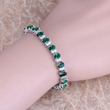 Green CZ Silver Link Chain Bracelet 7 inch S0359