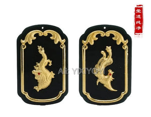 Natural Green Hetian Jade 18K Chinese Dragon Phoenix Pendant Necklace