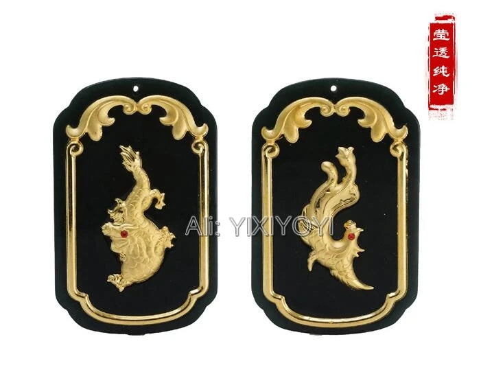 Natural Green Hetian Jade 18K Chinese Dragon Phoenix Pendant Necklace
