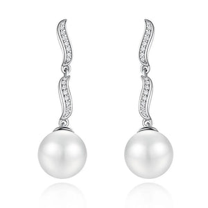 925 Silver Pearl Diamond Gemstone Wedding Drop Earrings