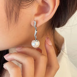 925 Silver Pearl Diamond Gemstone Wedding Drop Earrings