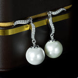 925 Silver Pearl Diamond Gemstone Wedding Drop Earrings