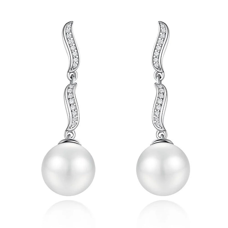 925 Silver Pearl Diamond Gemstone Wedding Drop Earrings