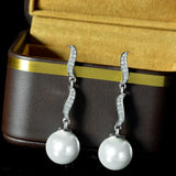 925 Silver Pearl Diamond Gemstone Wedding Drop Earrings
