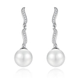925 Silver Pearl Diamond Gemstone Wedding Drop Earrings