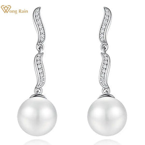 925 Silver Pearl Diamond Gemstone Wedding Drop Earrings