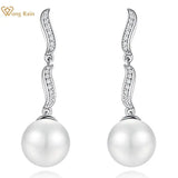 925 Silver Pearl Diamond Gemstone Wedding Drop Earrings