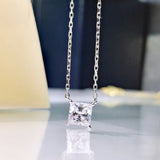 925 Silver 1CT Princess Cut Diamond Pendant Necklace