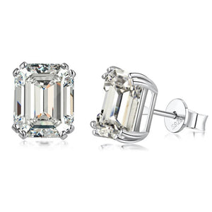 925 Silver Emerald Cut 4CT Diamond Ear Stud Earrings