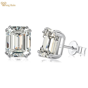 925 Silver Emerald Cut 4CT Diamond Ear Stud Earrings