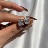 925 Silver Emerald Cut 4CT Diamond Ear Stud Earrings
