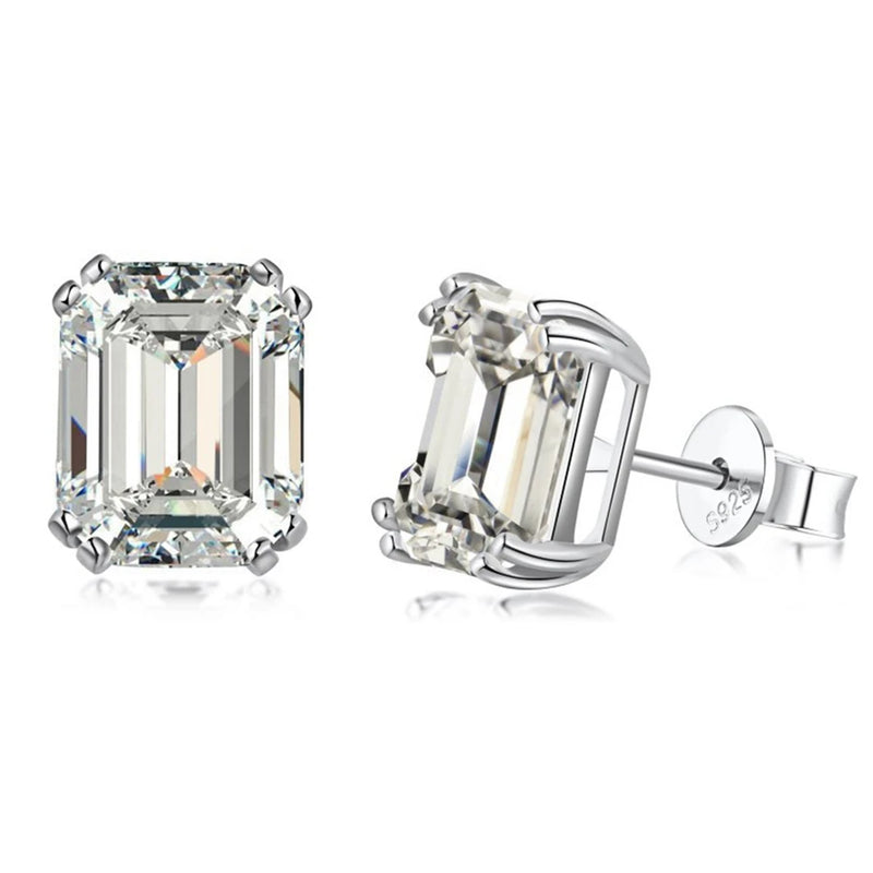 925 Silver Emerald Cut 4CT Diamond Ear Stud Earrings