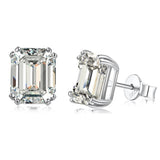 925 Silver Emerald Cut 4CT Diamond Ear Stud Earrings