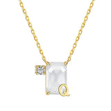 925 Silver Diamond Gemstone Necklace A-W Letters Pendant