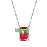 925 Silver Diamond Gemstone Necklace A-W Letters Pendant