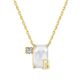 925 Silver Diamond Gemstone Necklace A-W Letters Pendant