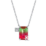 925 Silver Diamond Gemstone Necklace A-W Letters Pendant