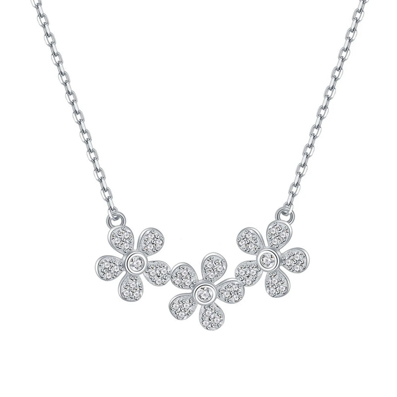 925 Silver Flower Diamond Gemstone Pendant Necklace