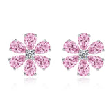 925 Silver Flower Lab Sapphire Diamond Earrings