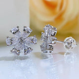925 Silver Flower Lab Sapphire Diamond Earrings