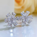 925 Silver Flower Lab Sapphire Diamond Earrings