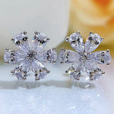 925 Silver Flower Lab Sapphire Diamond Earrings