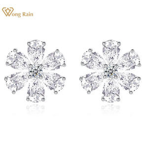 925 Silver Flower Lab Sapphire Diamond Earrings