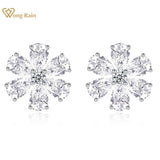 925 Silver Flower Lab Sapphire Diamond Earrings