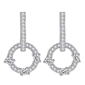 925 Silver Diamond Circle Dangle Earrings Wedding Jewelry