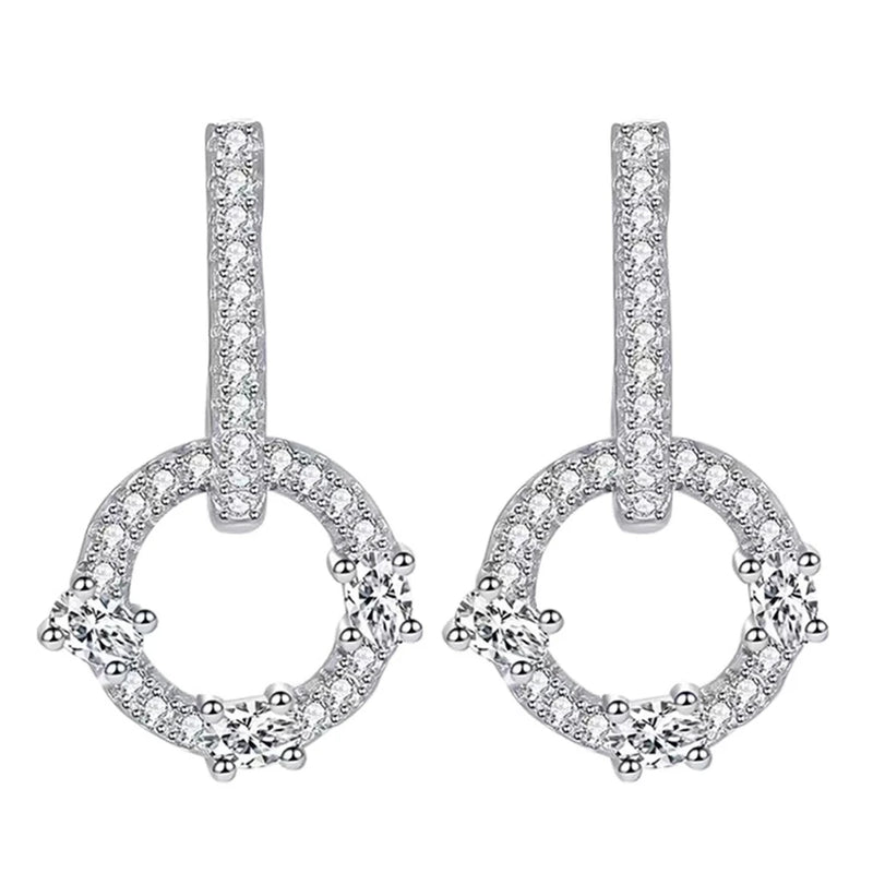 925 Silver Diamond Circle Dangle Earrings Wedding Jewelry