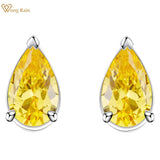 925 Silver Citrine Diamond Ear Stud Earrings