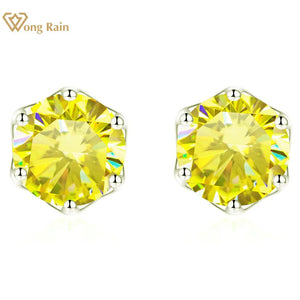 2CT Lemon Yellow Real Moissanite Studs Earrings