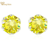 2CT Lemon Yellow Real Moissanite Studs Earrings