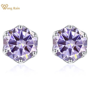 925 Silver 2CT Purple Moissanite Wedding Studs Earrings