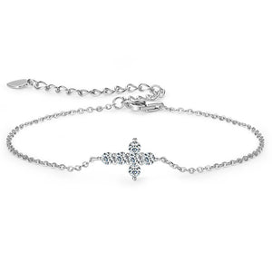 925 Silver VVS1 Moissanite Bracelet Cross Diamond Gemstone Bangle