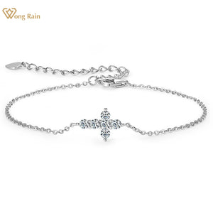 925 Silver VVS1 Moissanite Bracelet Cross Diamond Gemstone Bangle