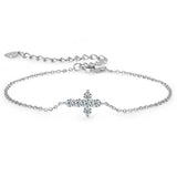 925 Silver VVS1 Moissanite Bracelet Cross Diamond Gemstone Bangle