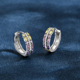 925 Sterling Silver Sapphire Diamond Hoop Earrings