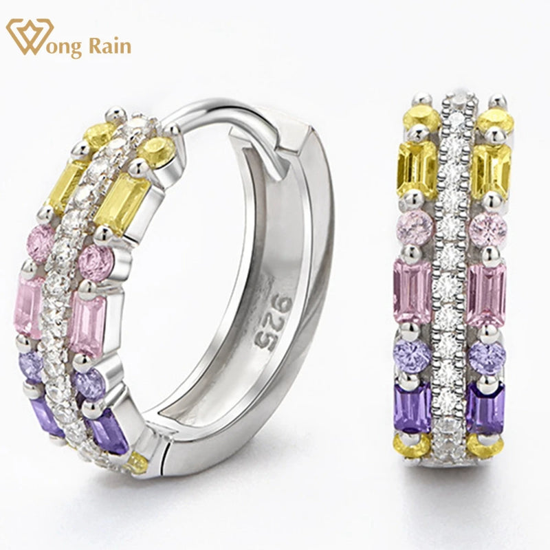 925 Sterling Silver Sapphire Diamond Hoop Earrings