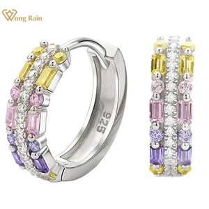 925 Sterling Silver Sapphire Diamond Hoop Earrings