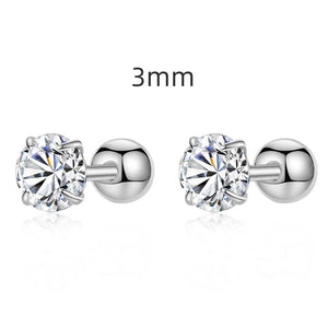 925 Silver High Carbon Diamond Stud Earrings 3-6MM Round Gemstone Jewelry