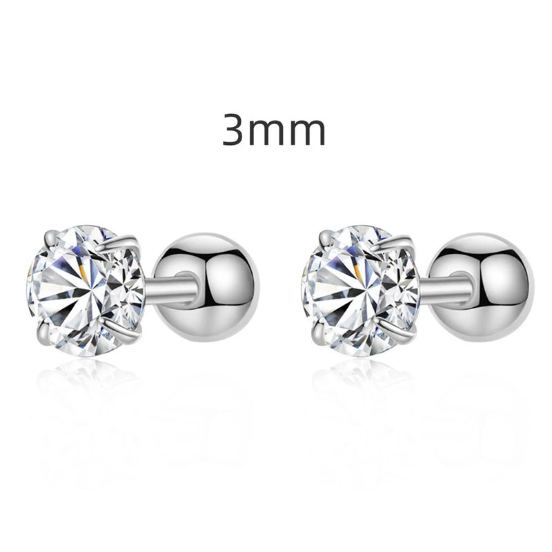 925 Silver High Carbon Diamond Stud Earrings 3-6MM Round Gemstone Jewelry