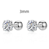 925 Silver High Carbon Diamond Stud Earrings 3-6MM Round Gemstone Jewelry