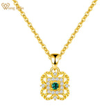 Vintage Emerald Diamond Pendant Necklace 18K Plated 925 Sterling Silver Jewelry