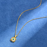 Vintage Emerald Diamond Pendant Necklace 18K Plated 925 Sterling Silver Jewelry
