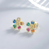 18K Plated Silver Flower Diamond Gemstone Ear Studs Earrings